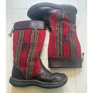 Born‎ Women's Sz 9 Blanket Southwest Aztec Wool Leather Red Tall Riding Boots